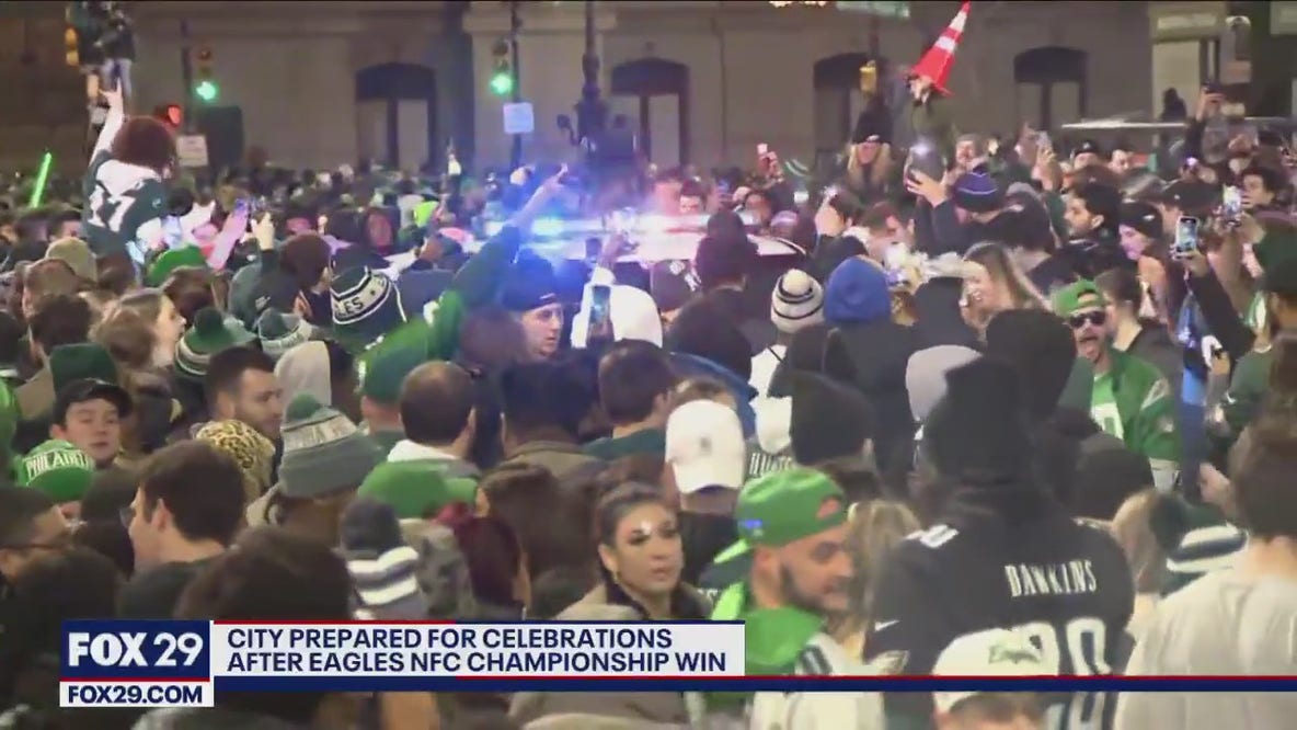 Fans crowd Center City in celebration of the Eagles
